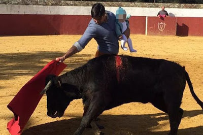 Bullfighter Shares Photo Of Him Taunting Bull While Carrying His Baby